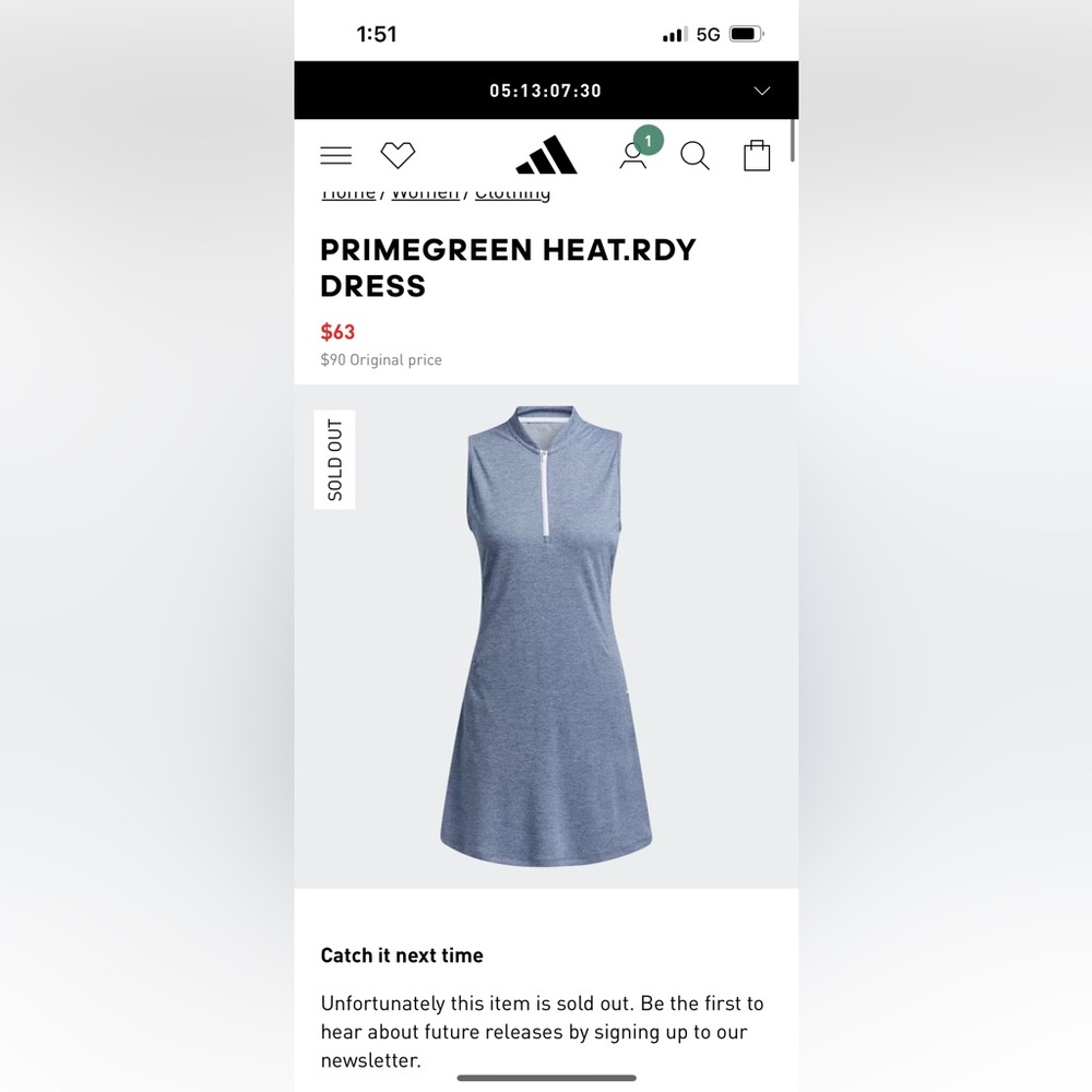 adidas PRIMEGREEN HEAT.RDY Golf Dress Blue Grey Size Small - Picture 16 of 16